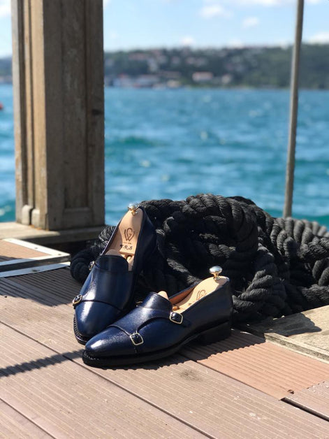 The Oliver Navy Blue Double Monk Strap Shoes