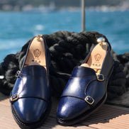 The Oliver Navy Blue Double Monk Strap Shoes