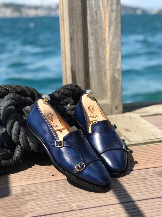 The Oliver Navy Blue Double Monk Strap Shoes