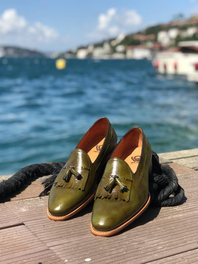 The Oth Kiltie Green Tassel Loafers