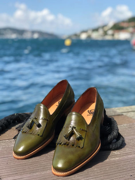 The Oth Kiltie Green Tassel Loafers