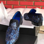 The Sumptuous Navy Blue Embroidered Loafers