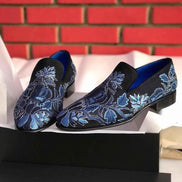 The Sumptuous Navy Blue Embroidered Loafers