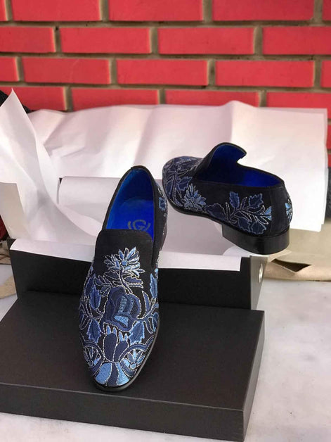 The Sumptuous Navy Blue Embroidered Loafers