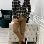 Whitney Black Slim Fit Peak Lapel Plaid Suit