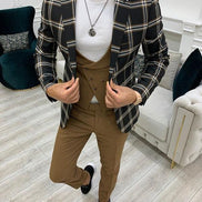 Whitney Black Slim Fit Peak Lapel Plaid Suit