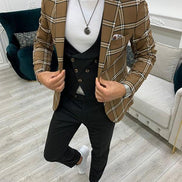 Whitney Brown Slim Fit Peak Lapel Plaid Suit