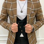 Whitney Brown Slim Fit Peak Lapel Plaid Suit