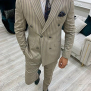 Whitney Cream Slim Fit Peak Lapel Double Breasted Striped Suit