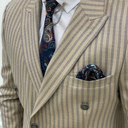 Whitney Cream Slim Fit Peak Lapel Double Breasted Striped Suit