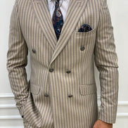 Whitney Cream Slim Fit Peak Lapel Double Breasted Striped Suit