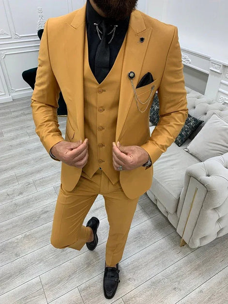 Whitney Slim Fit Peak Lapel Mustard Suit
