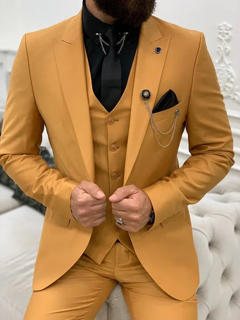 Whitney Slim Fit Peak Lapel Mustard Suit
