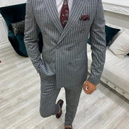 Whitney Navy Blue Slim Fit Peak Lapel Double Breasted Striped Suit