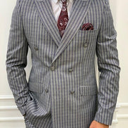 Whitney Navy Blue Slim Fit Peak Lapel Double Breasted Striped Suit