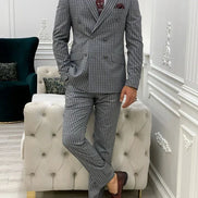Whitney Navy Blue Slim Fit Peak Lapel Double Breasted Striped Suit