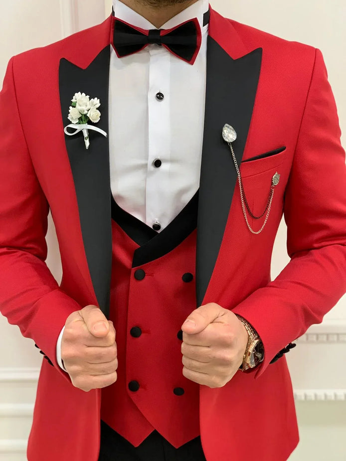 Whitney Slim Fit Peak Lapel Red Tuxedo
