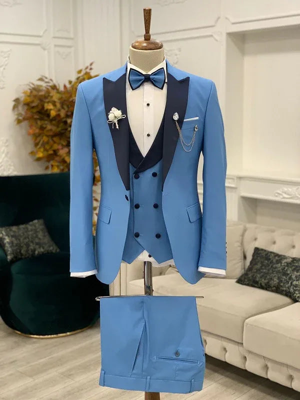 Yukon Slim Fit Peak Lapel Azure Blue Tuxedo