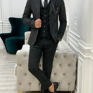 Yukon Black Slim Fit Peak Lapel Striped Suit