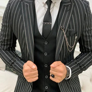 Yukon Black Slim Fit Peak Lapel Striped Suit
