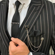 Yukon Black Slim Fit Peak Lapel Striped Suit