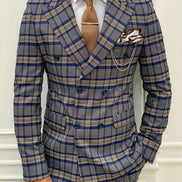 Yukon Blue Slim Fit Double Breasted Plaid Suit