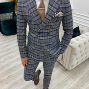 Yukon Blue Slim Fit Double Breasted Plaid Suit