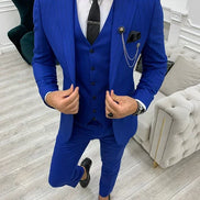 Yukon Royal Blue Slim Fit Peak Lapel Striped Suit