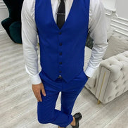 Yukon Royal Blue Slim Fit Peak Lapel Striped Suit