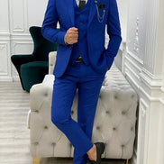 Yukon Royal Blue Slim Fit Peak Lapel Striped Suit