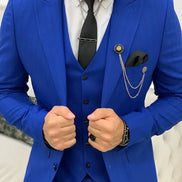 Yukon Royal Blue Slim Fit Peak Lapel Striped Suit