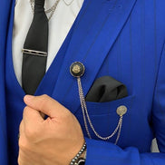 Yukon Royal Blue Slim Fit Peak Lapel Striped Suit