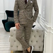 Yukon Brown Slim Fit Double Breasted Plaid Suit