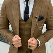 Yukon Brown Slim Fit Peak Lapel Striped Suit