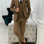 Yukon Brown Slim Fit Peak Lapel Striped Suit