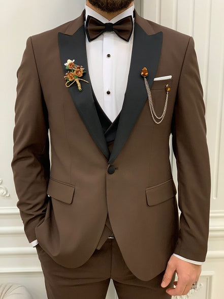 Yukon Slim Fit Peak Lapel Coffee Brown Tuxedo