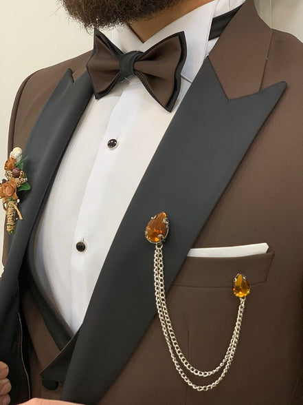Yukon Slim Fit Peak Lapel Coffee Brown Tuxedo