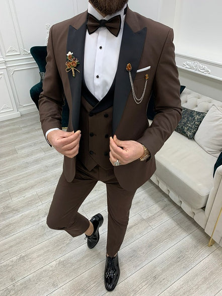 Yukon Slim Fit Peak Lapel Coffee Brown Tuxedo