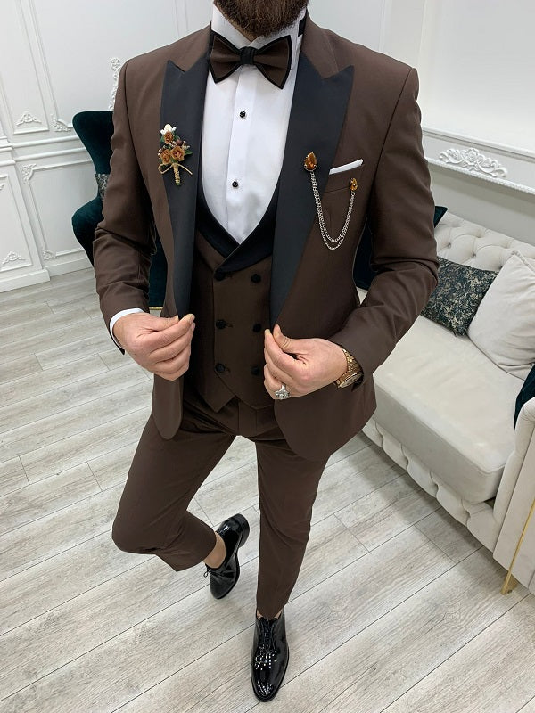 Yukon Slim Fit Peak Lapel Coffee Brown Tuxedo