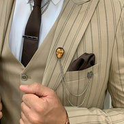 Yukon Cream Slim Fit Peak Lapel Striped Suit