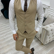 Yukon Cream Slim Fit Peak Lapel Striped Suit