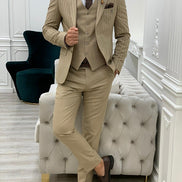 Yukon Cream Slim Fit Peak Lapel Striped Suit