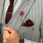 Yukon Gray Slim Fit Peak Lapel Striped Suit