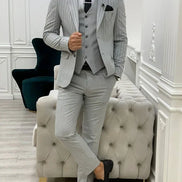 Yukon Light Gray Slim Fit Peak Lapel Striped Suit