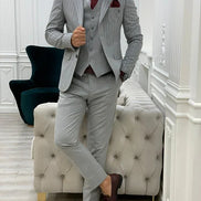 Yukon Gray Slim Fit Peak Lapel Striped Suit