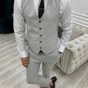 Yukon Light Gray Slim Fit Peak Lapel Striped Suit