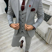 Yukon Gray Slim Fit Peak Lapel Striped Suit