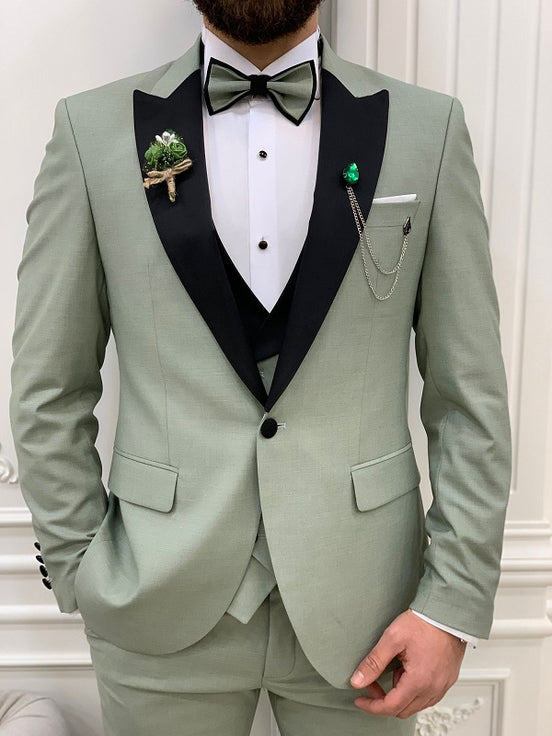 Light Green Slim Fit Peak Lapel Tuxedo for Men by Gentwith.com with Free Worldwide Shipping