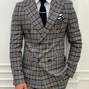 Yukon Navy Blue Slim Fit Double Breasted Plaid Suit