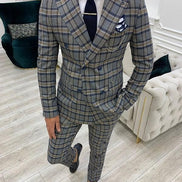 Yukon Navy Blue Slim Fit Double Breasted Plaid Suit